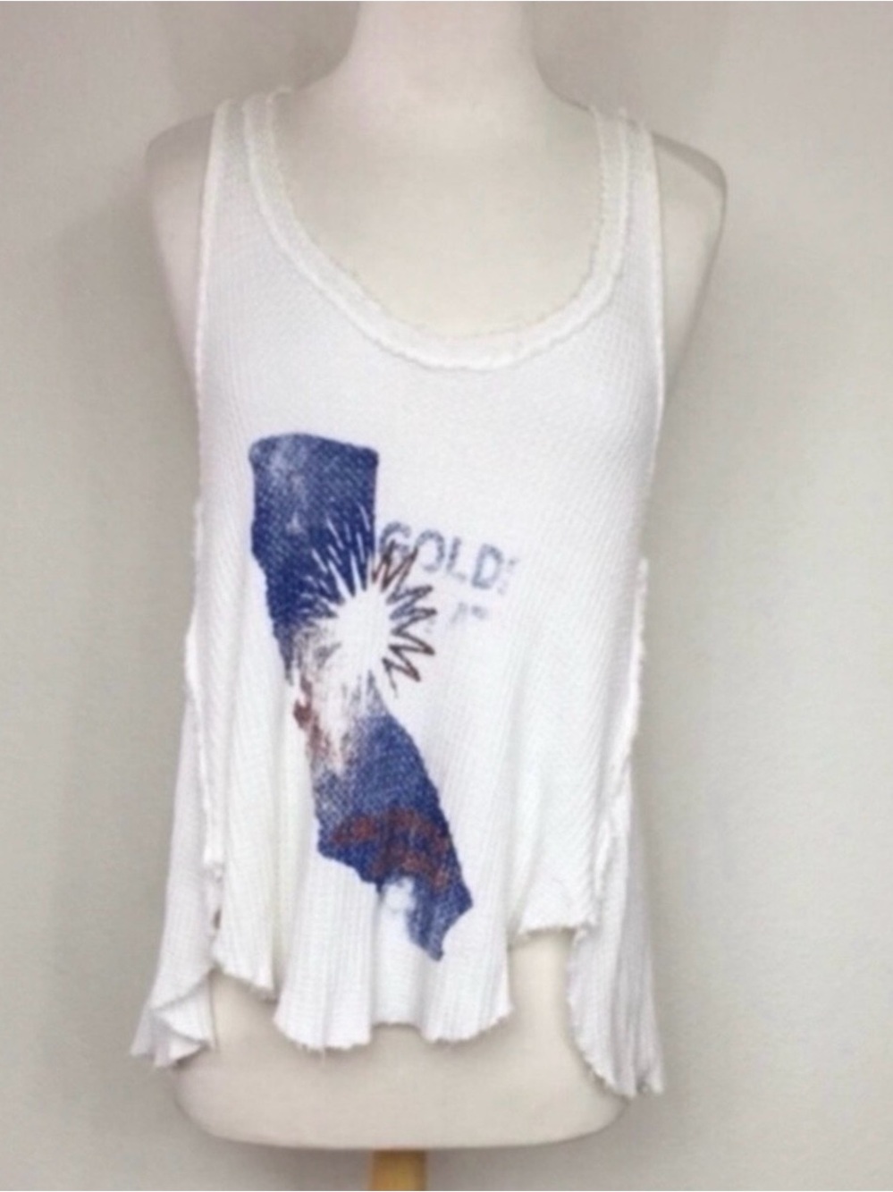 Free People Womens White California Golden State Waffle Knit Tank Top XS Coastal